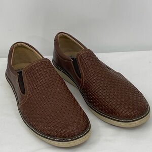 J&M MENS SIZE 10M Elegant Brown Woven Slip-On Loafers